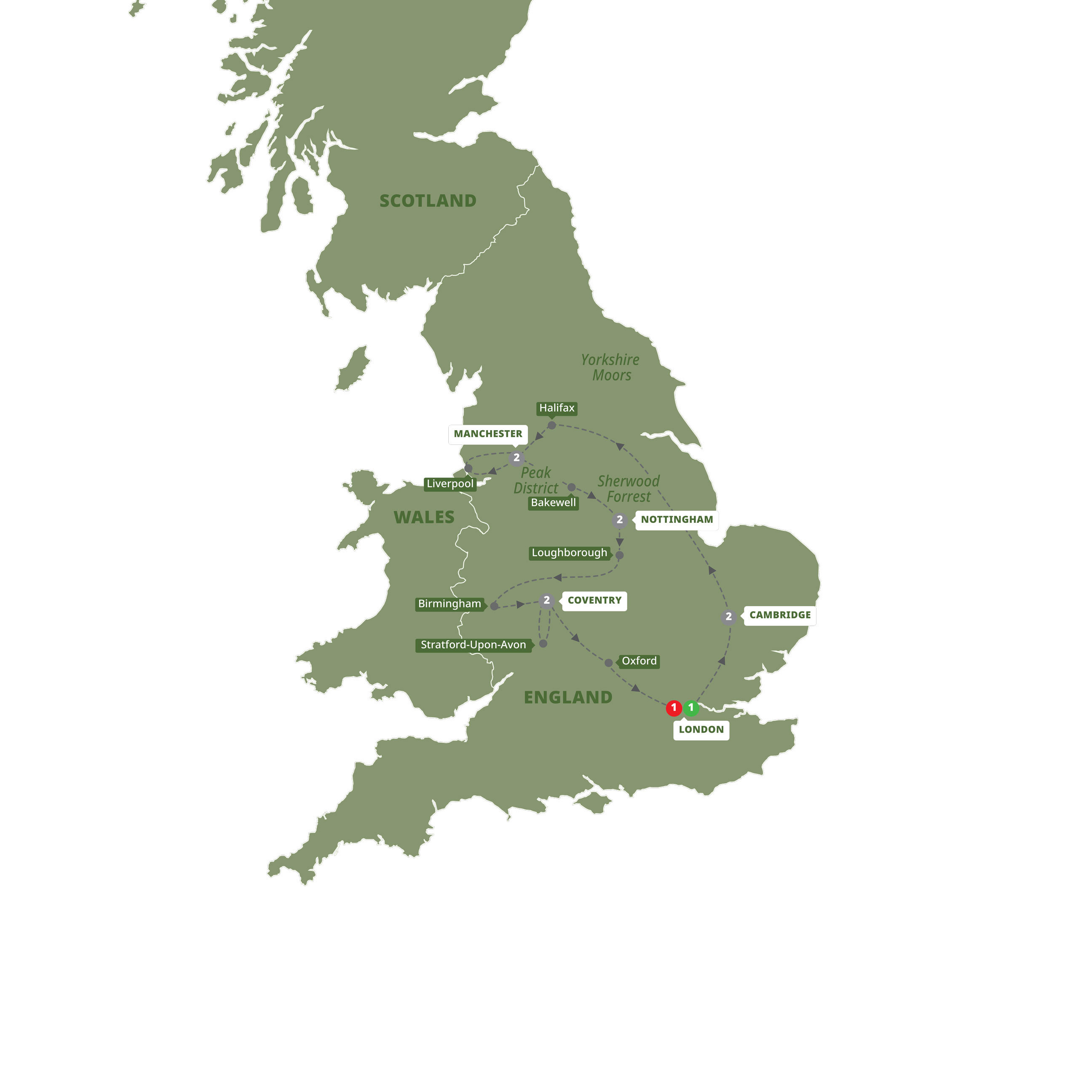 English Adventure Itinerary Map