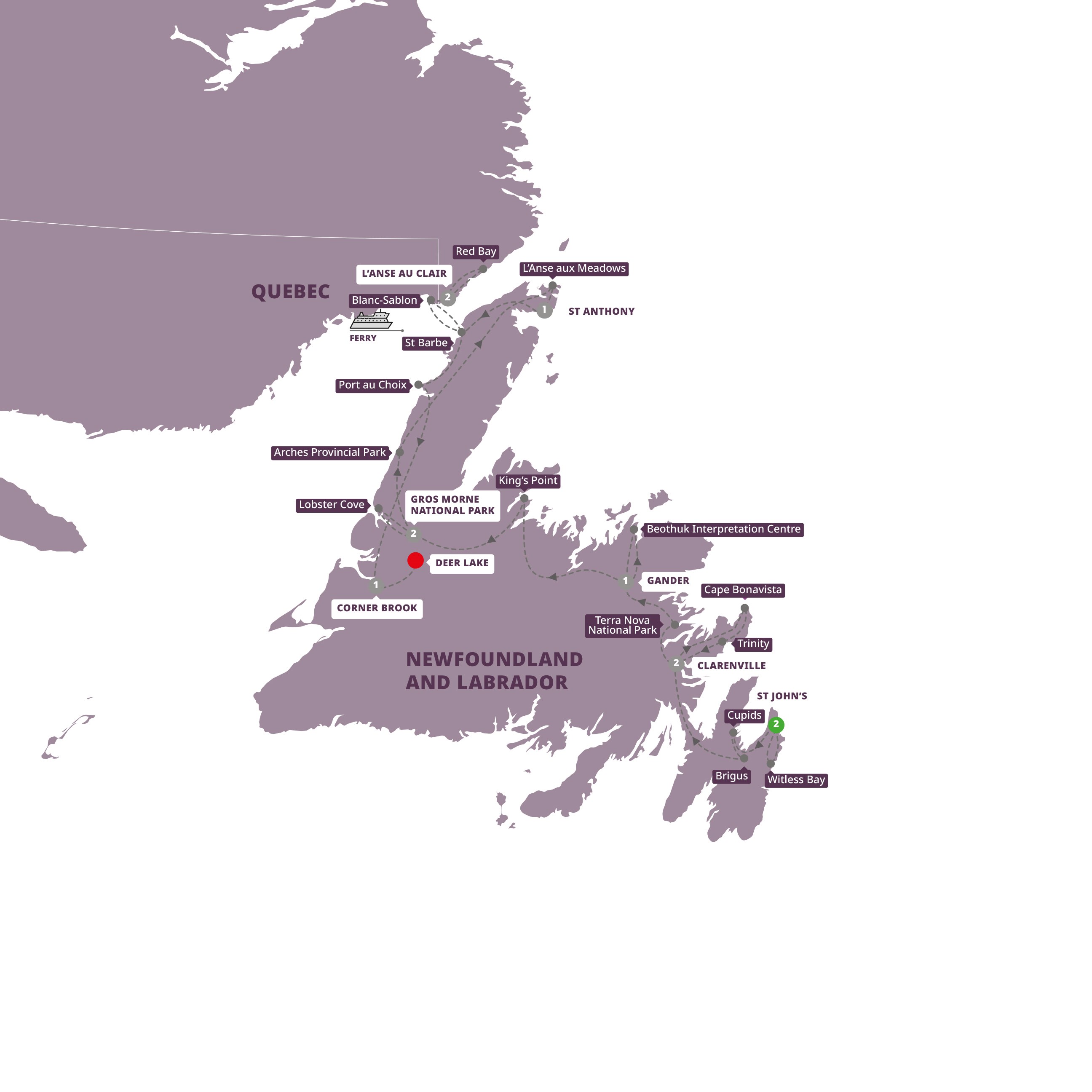 tourhub | Trafalgar | Scenic Wonders of Newfoundland & Labrador | Tour Map