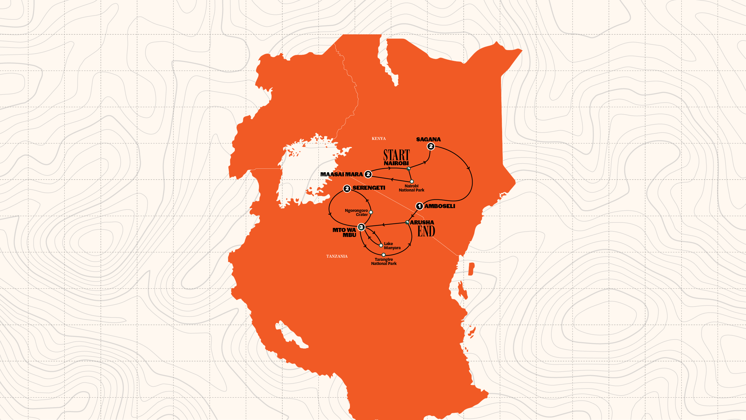 Map of Best of Kenya & Tanzania 35 to 45 | Camping | 2027 from Contiki