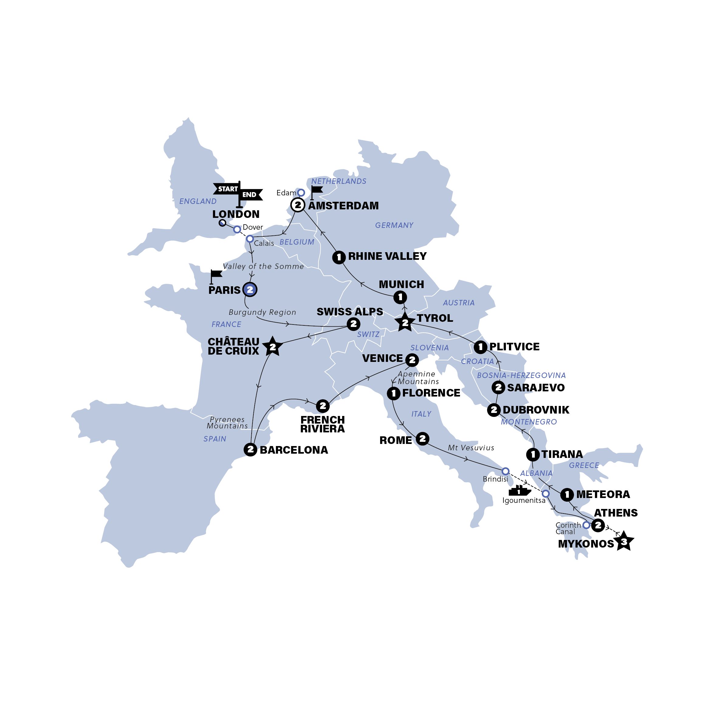 tourhub | Contiki | European Adventurer | Start London | Standard | 2026 | Tour Map