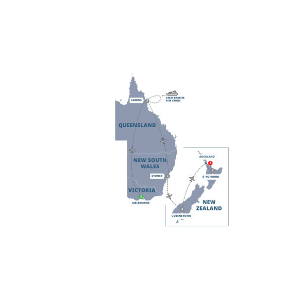 Australia and New Zealand Panorama Itinerary Map