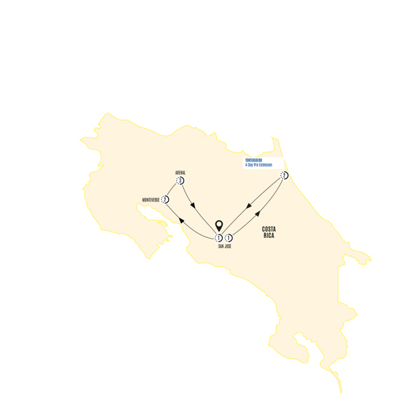 Costa Rica Adventure with Tortuguero Extension Itinerary Map