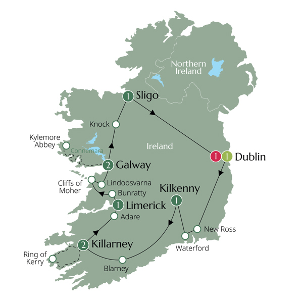 Best of Ireland Itinerary Map