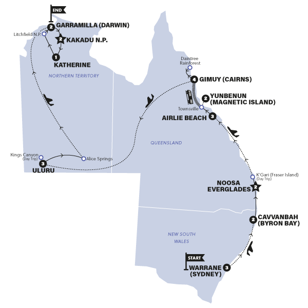 Ultimate Australia with Kakadu Dreaming Trip Map