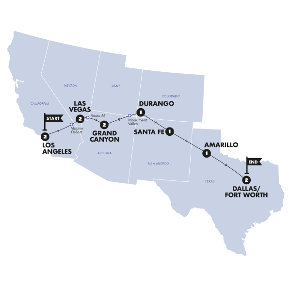 tourhub | Contiki | USA: LA to Dallas | 2026 | Tour Map
