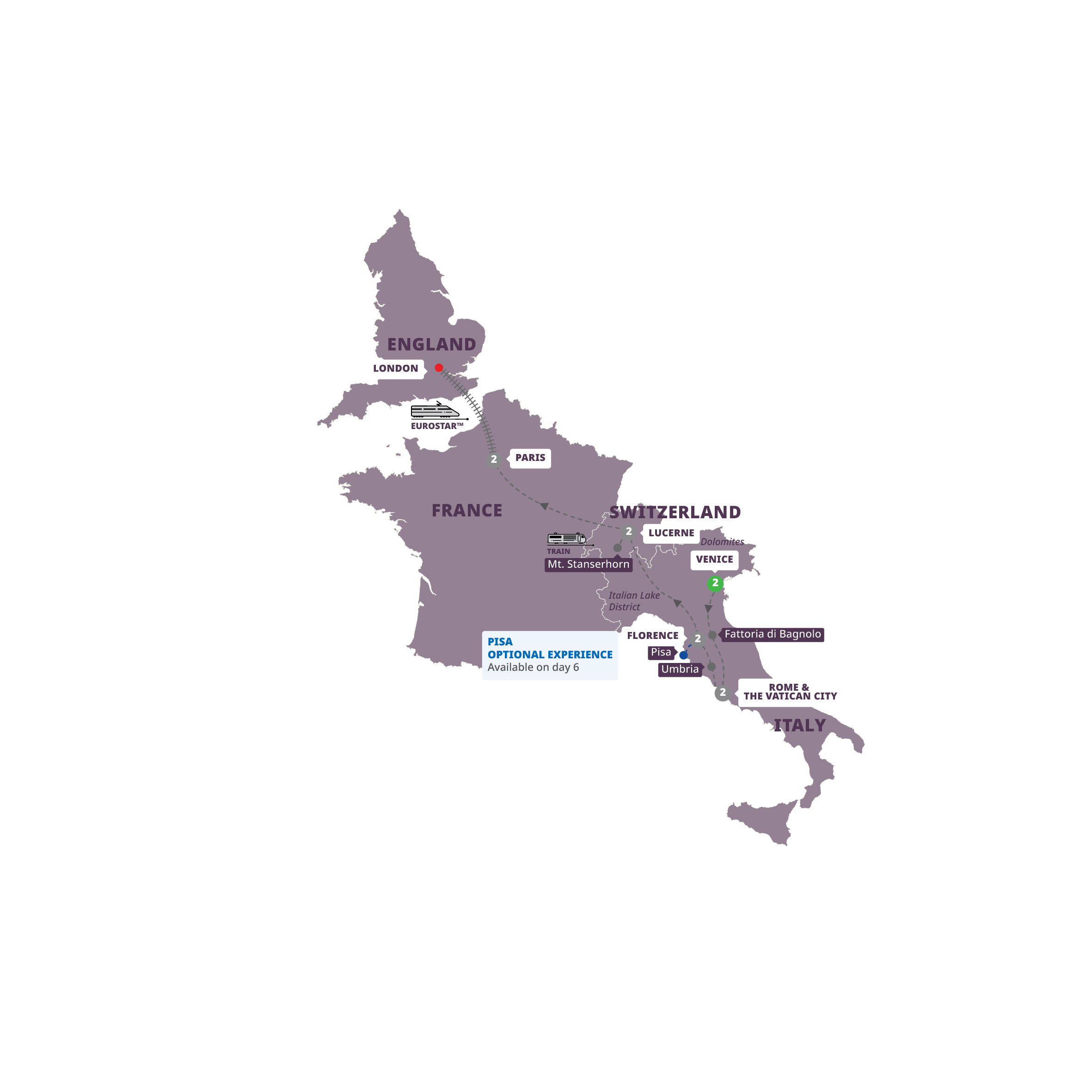 Map of European Dream - Premium | End London from Trafalgar