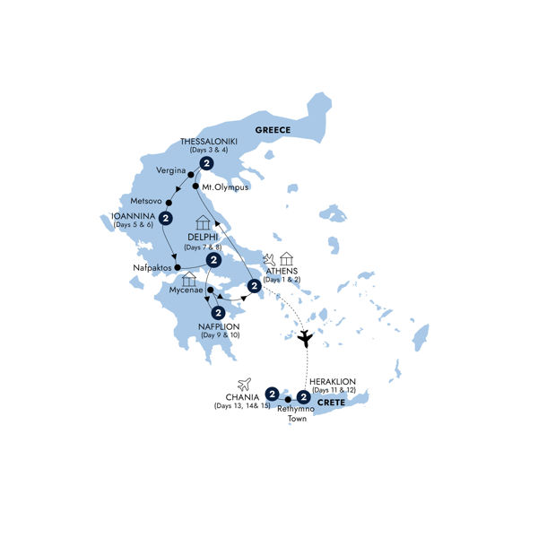 Greece Undiscovered - Classic Group Itinerary Map
