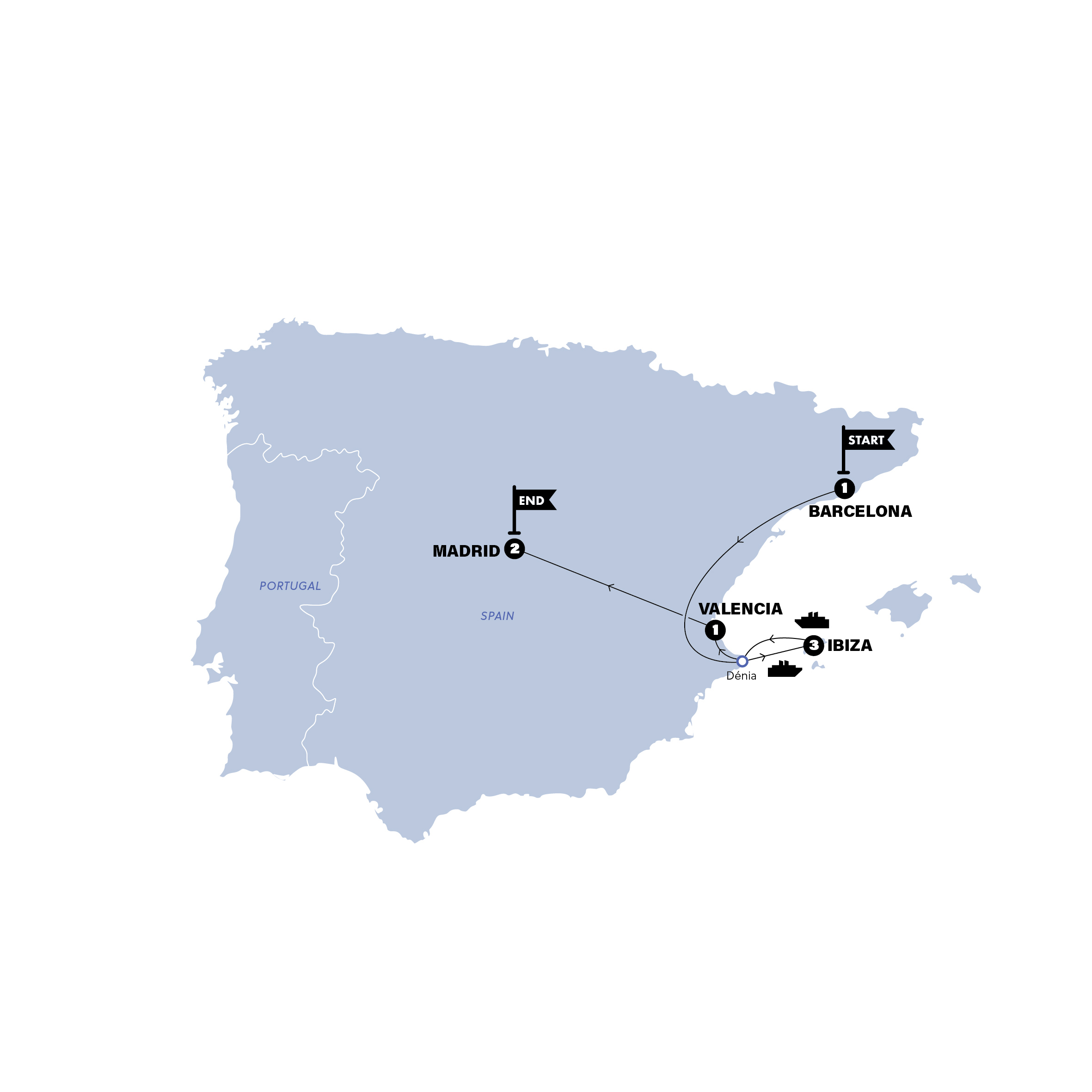 Map of Barcelona to Madrid | 27 to 35 from Contiki