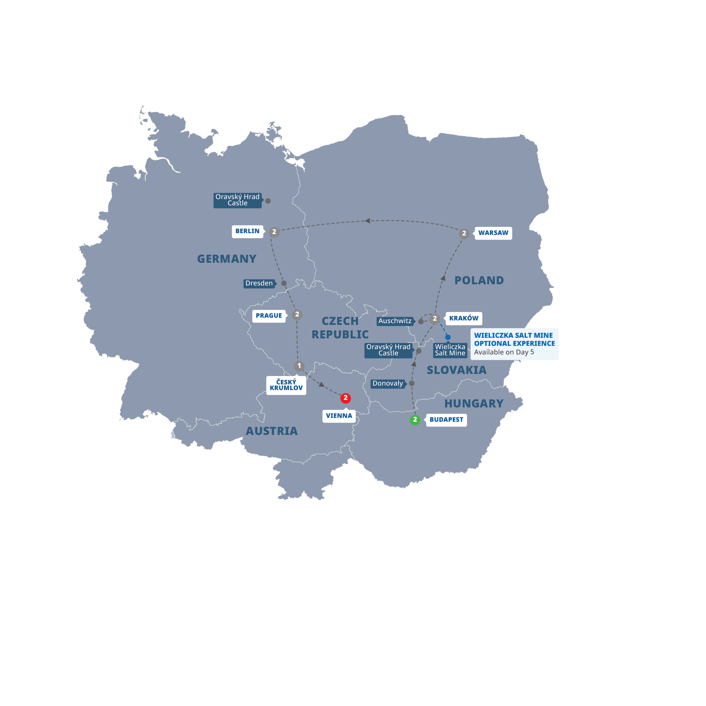 Map of Highlights of Eastern Europe - Premium | End Vienna from Trafalgar