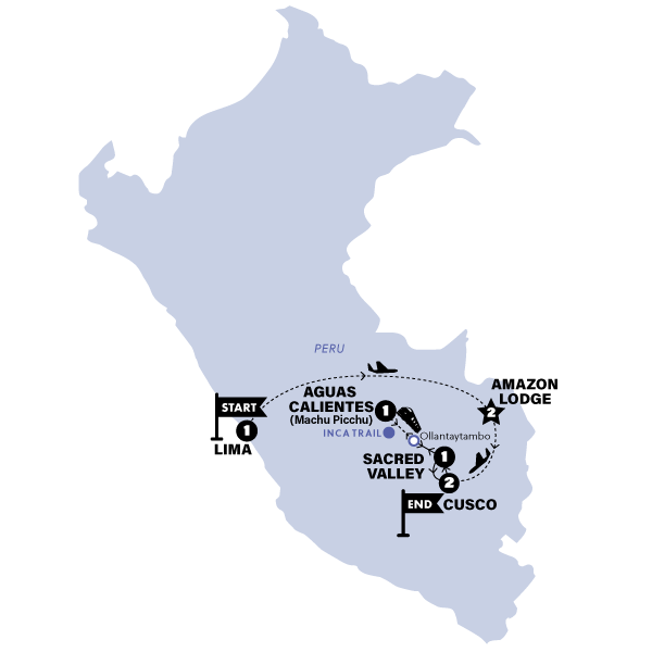 tourhub | Contiki | Peruvian Highlights with Inca Trail Trek (From Mar 2023) | Tour Map