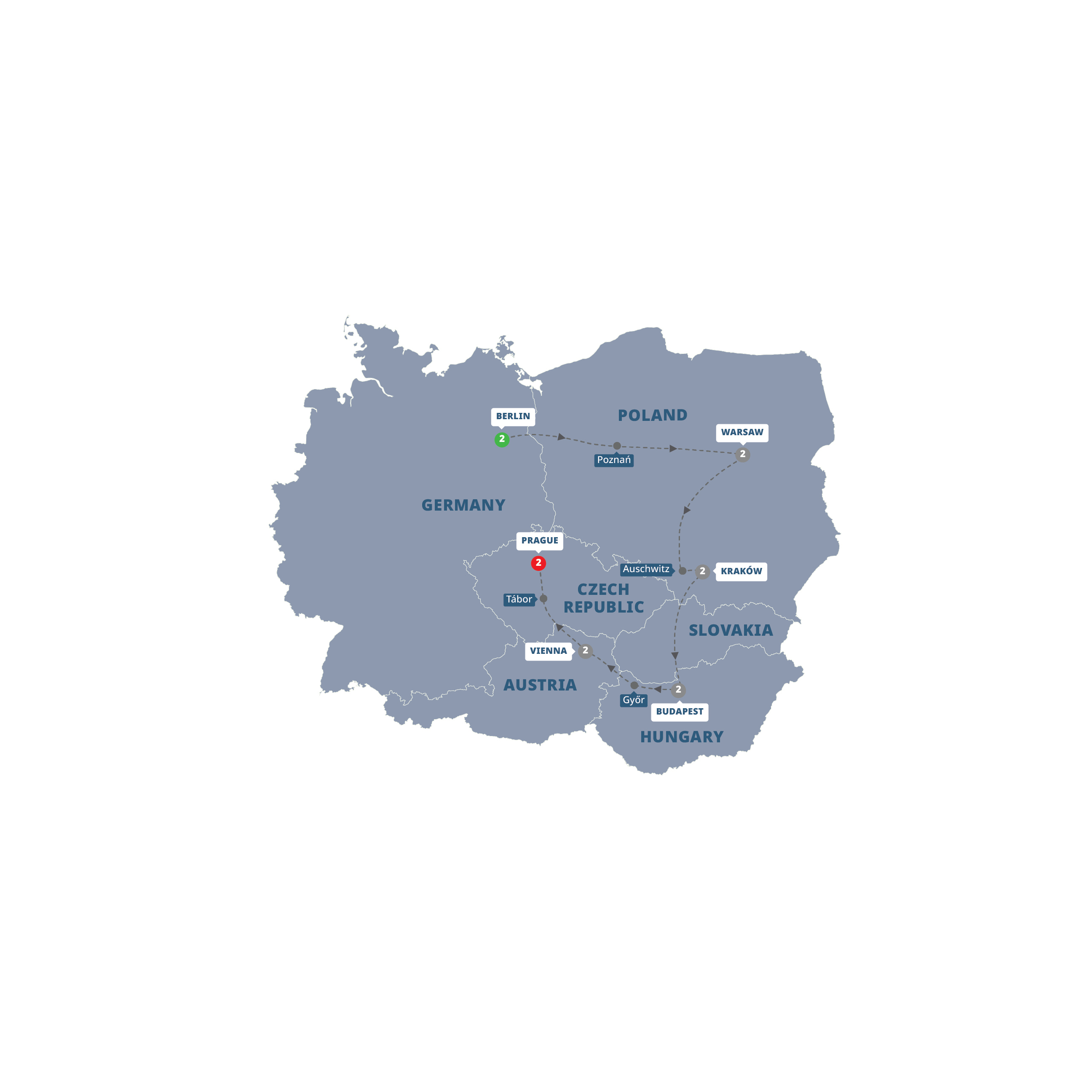 Map of Bohemian Highlights (2027, Ends in Prague) from Trafalgar