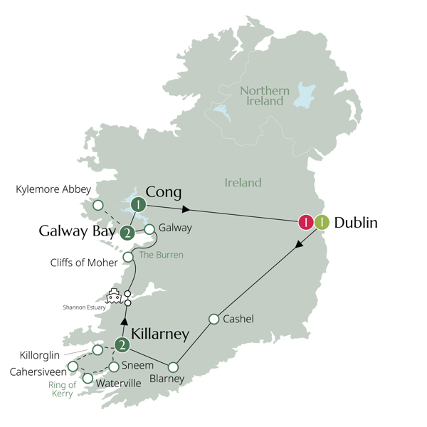 Irish Elegance - Classic Group Itinerary Map