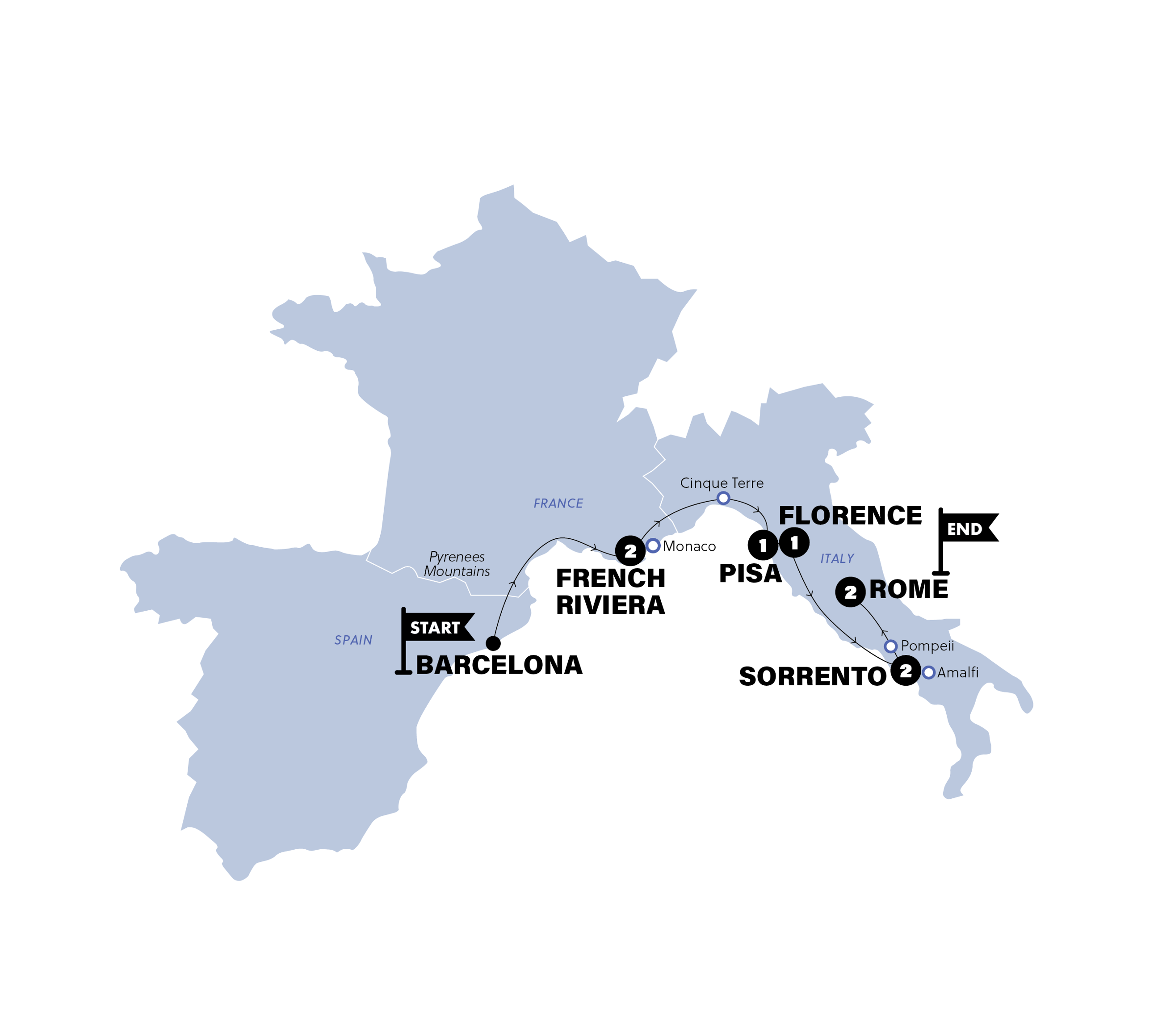 tourhub | Contiki | Barcelona to Rome Quest | Winter 2025/2026 | Tour Map