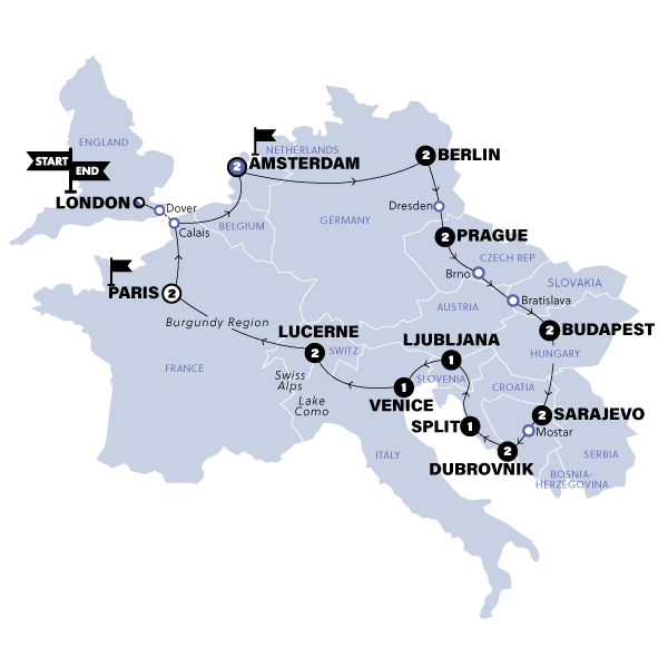 tourhub | Contiki | European Dream | Start Amsterdam | Summer | 2024 | Tour Map