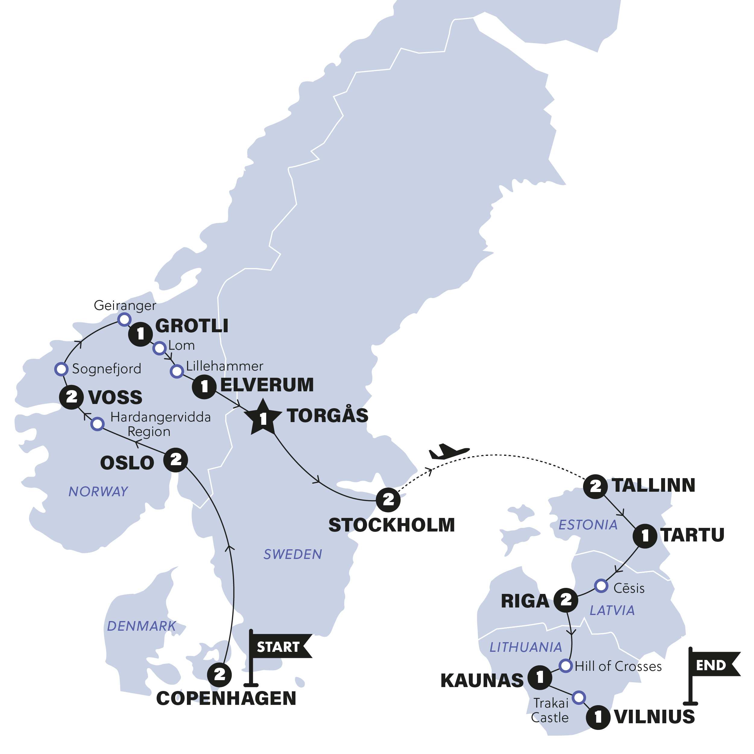 tourhub | Contiki | Scandinavia & Best of Baltics | Summer | 2026 | Tour Map