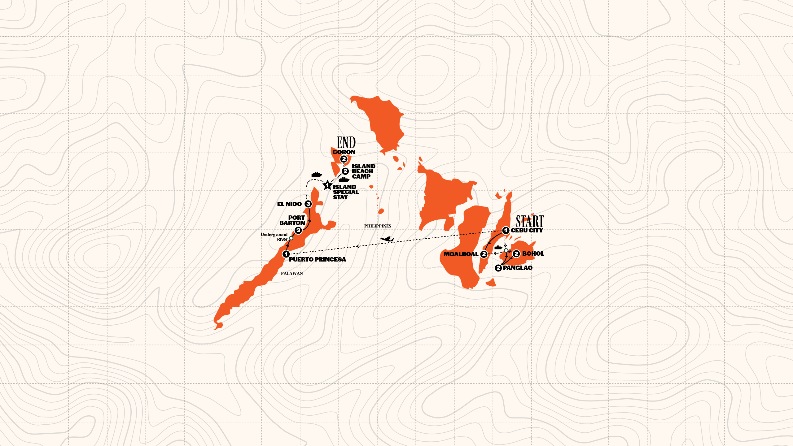 Map of Ultimate Philippines Island Hopping | With Boat Expedition | Summer 2027/2028 from Contiki
