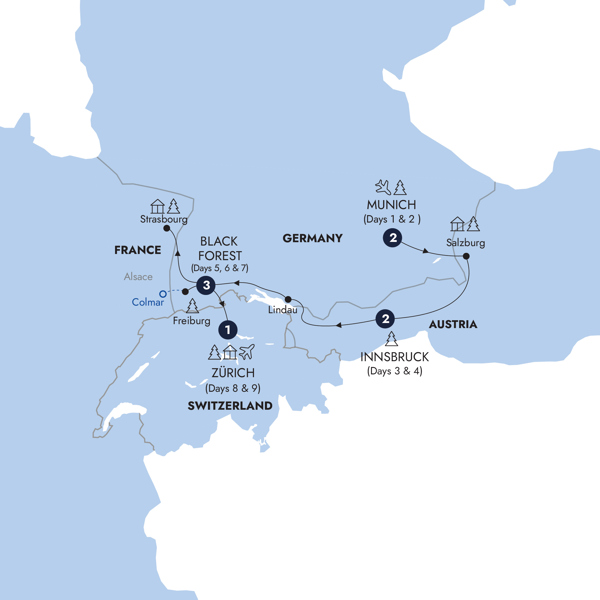 Alpine Christmas Markets - Classic Group Itinerary Map