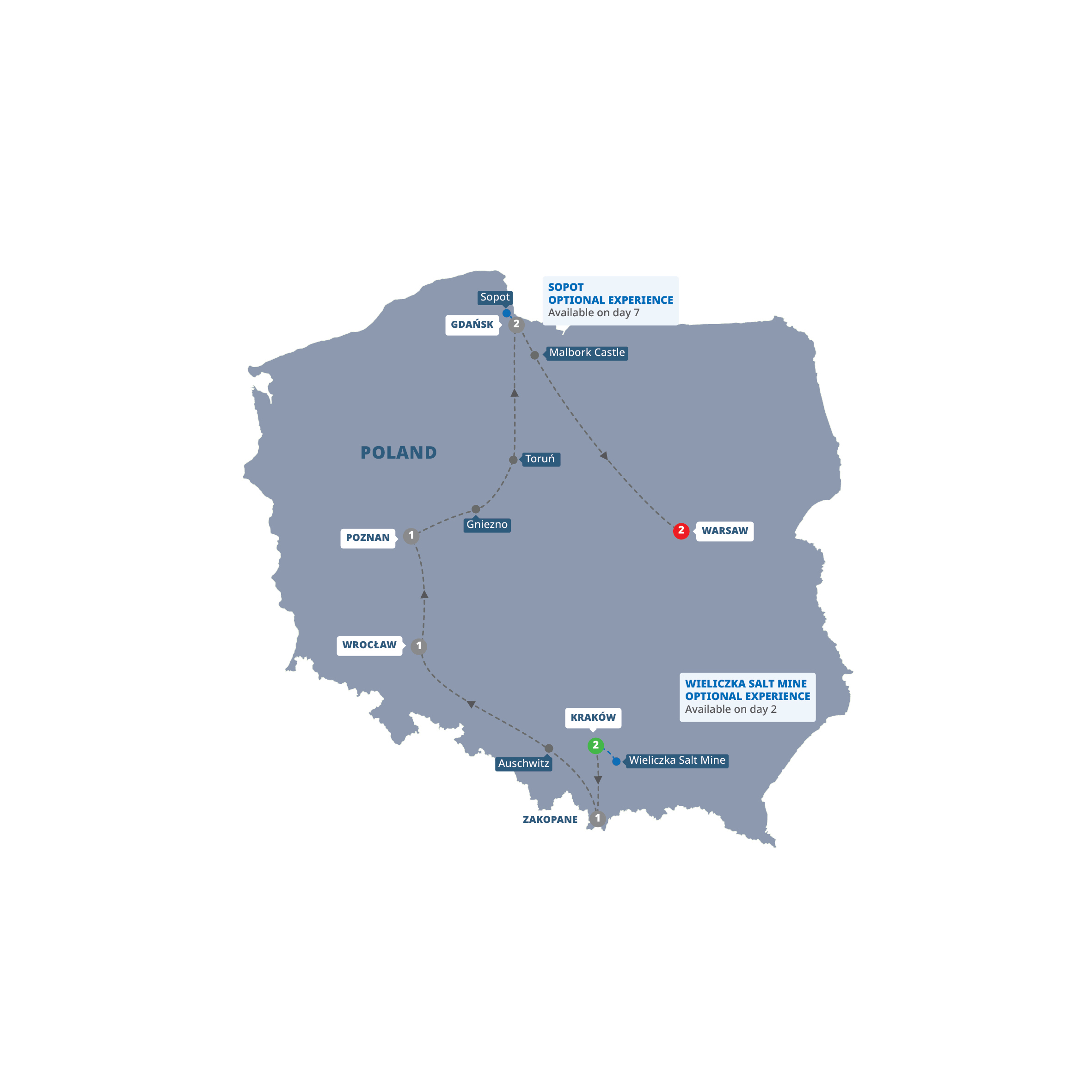 Map of Highlights of Poland - Classic Group from Trafalgar