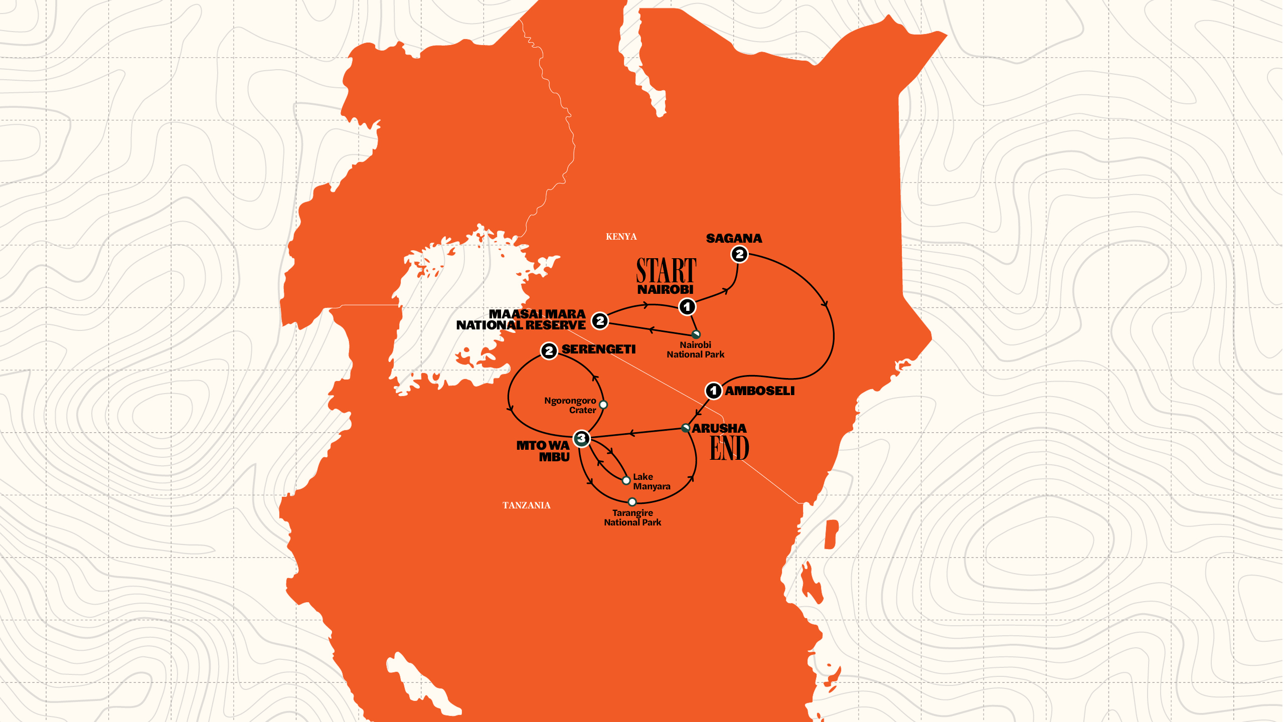 Map of Best of Kenya & Tanzania | Camping | 2027 from Contiki