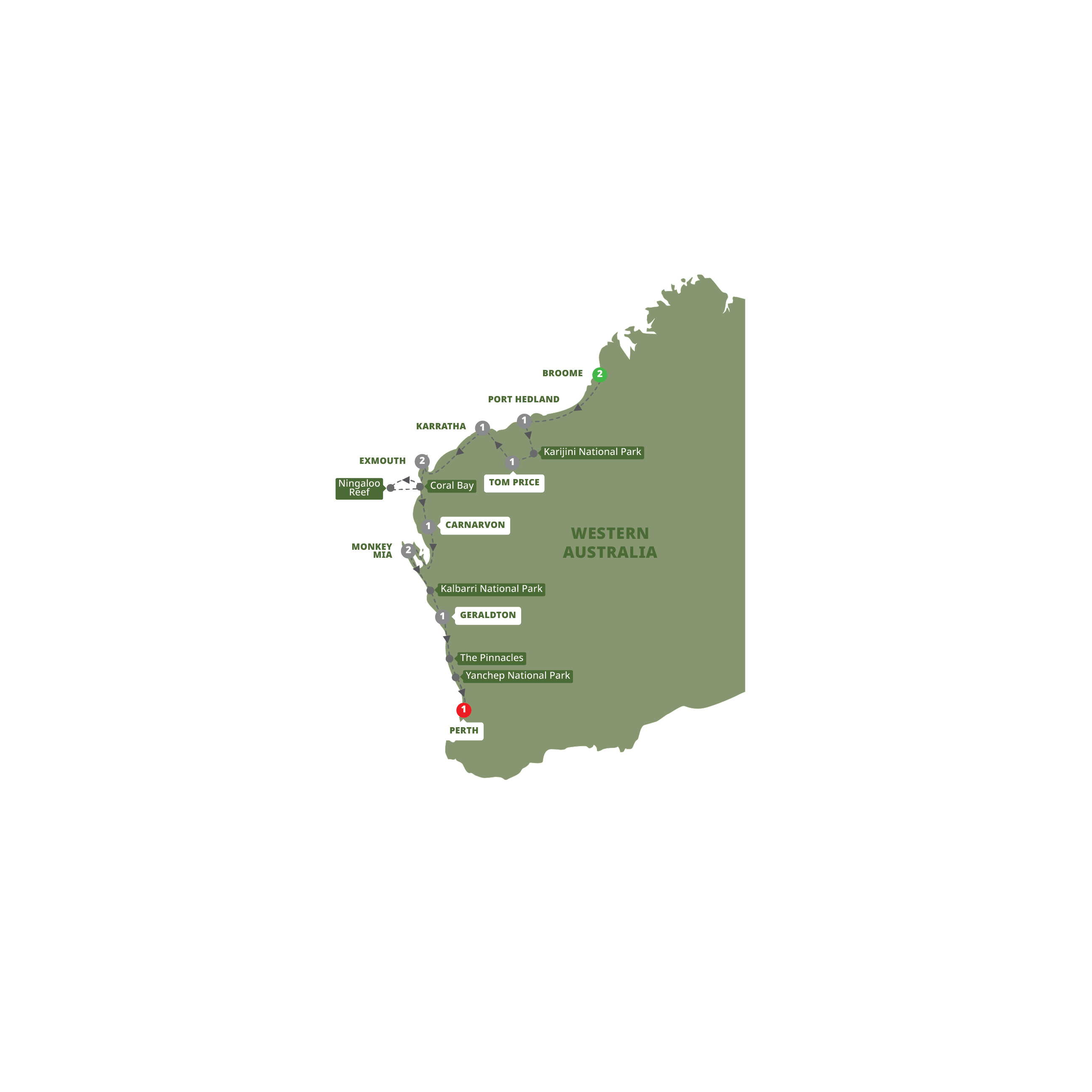 Map of Untamed Pilbara and West Coast from Trafalgar
