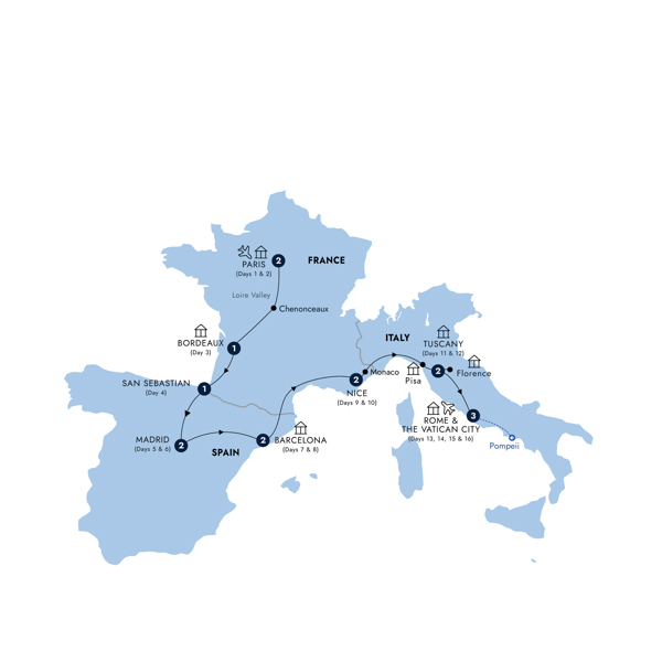 Mediterranean Journey - Start Paris, Classic Group Itinerary Map