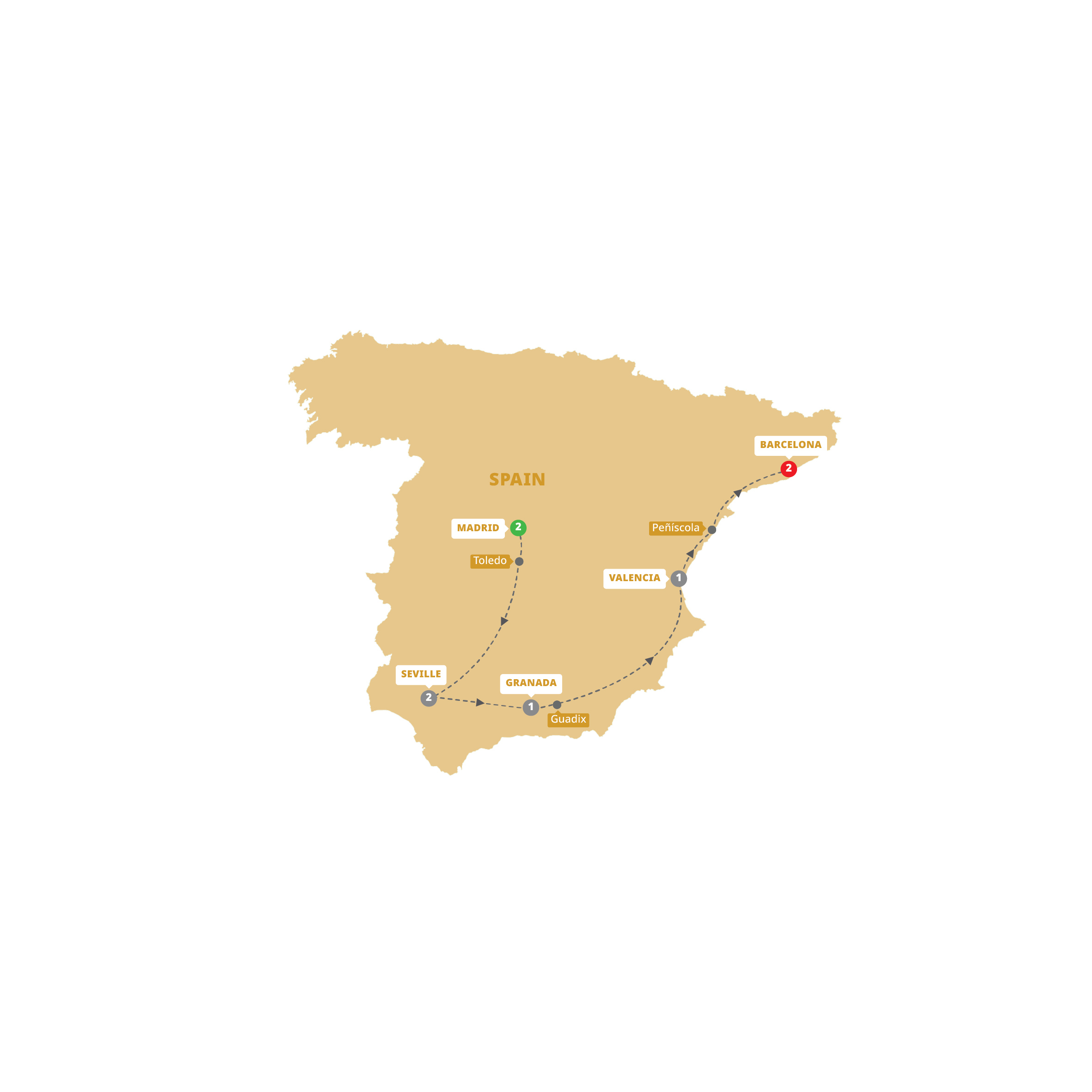 Map of Spanish Experience End Barcelona from Trafalgar