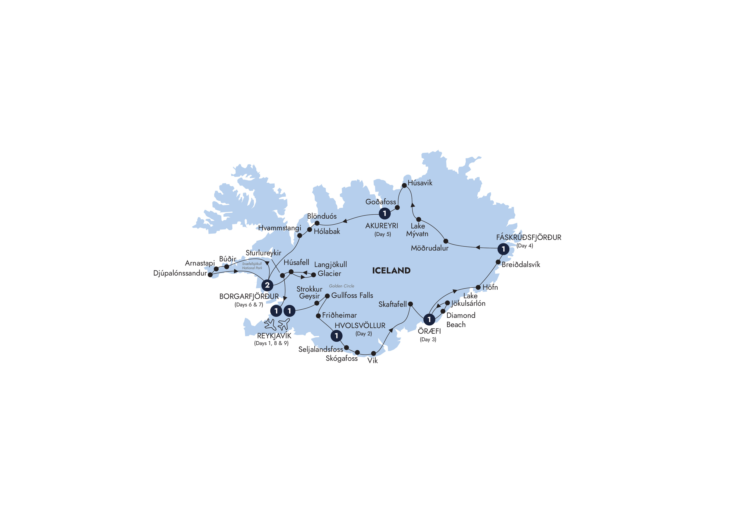 Map of Natural Wonders of Iceland - Small Group from Insight Vacations