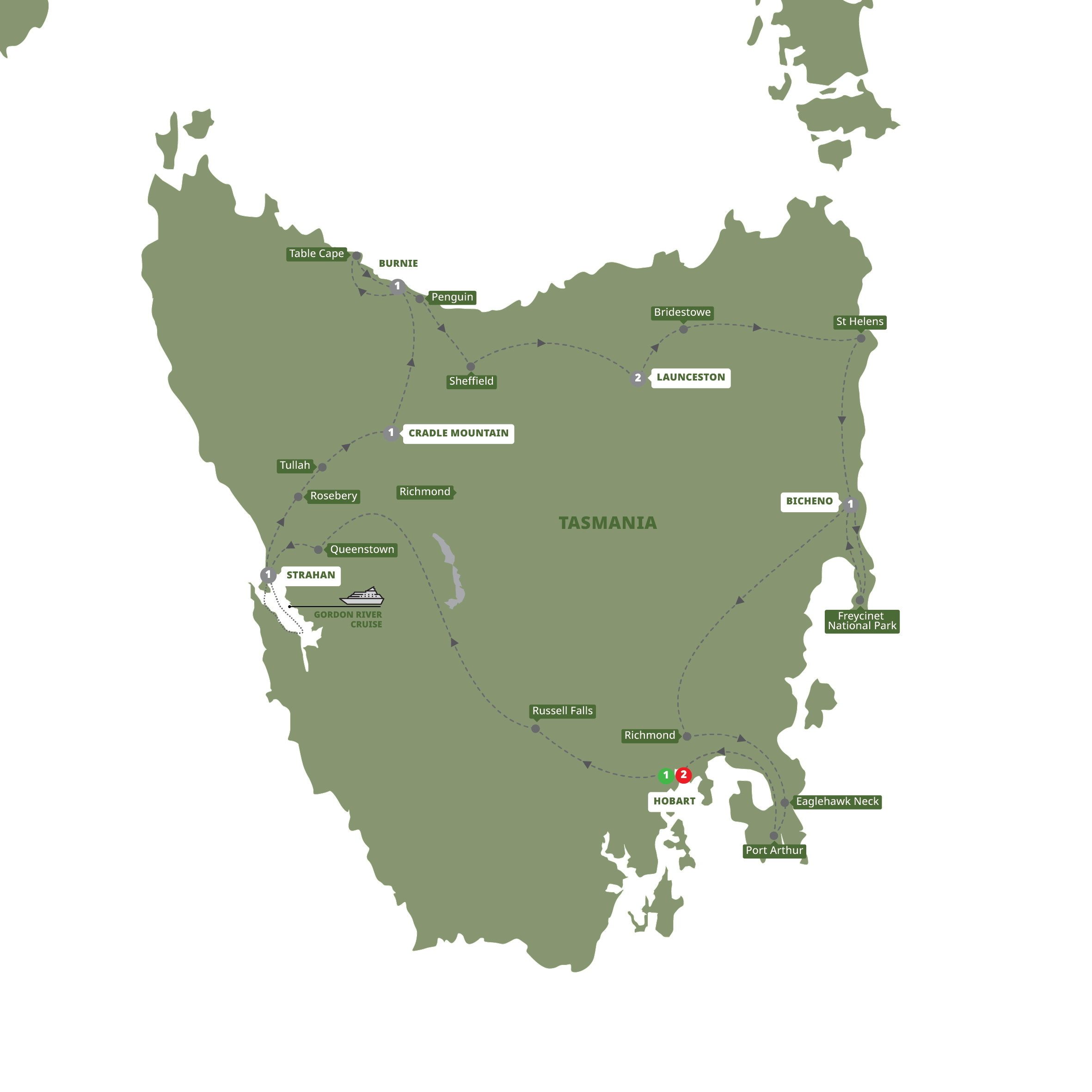 Map of Tasmanian Wonders from Trafalgar