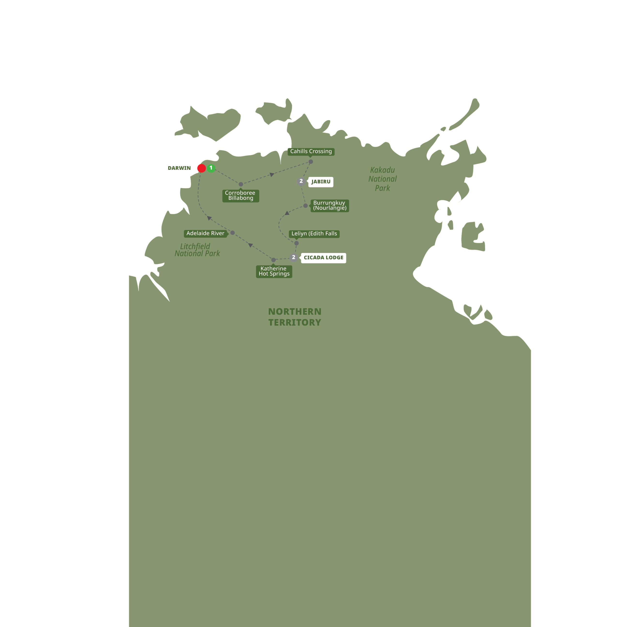 Map of Northern Territory Top End National Parks from Trafalgar