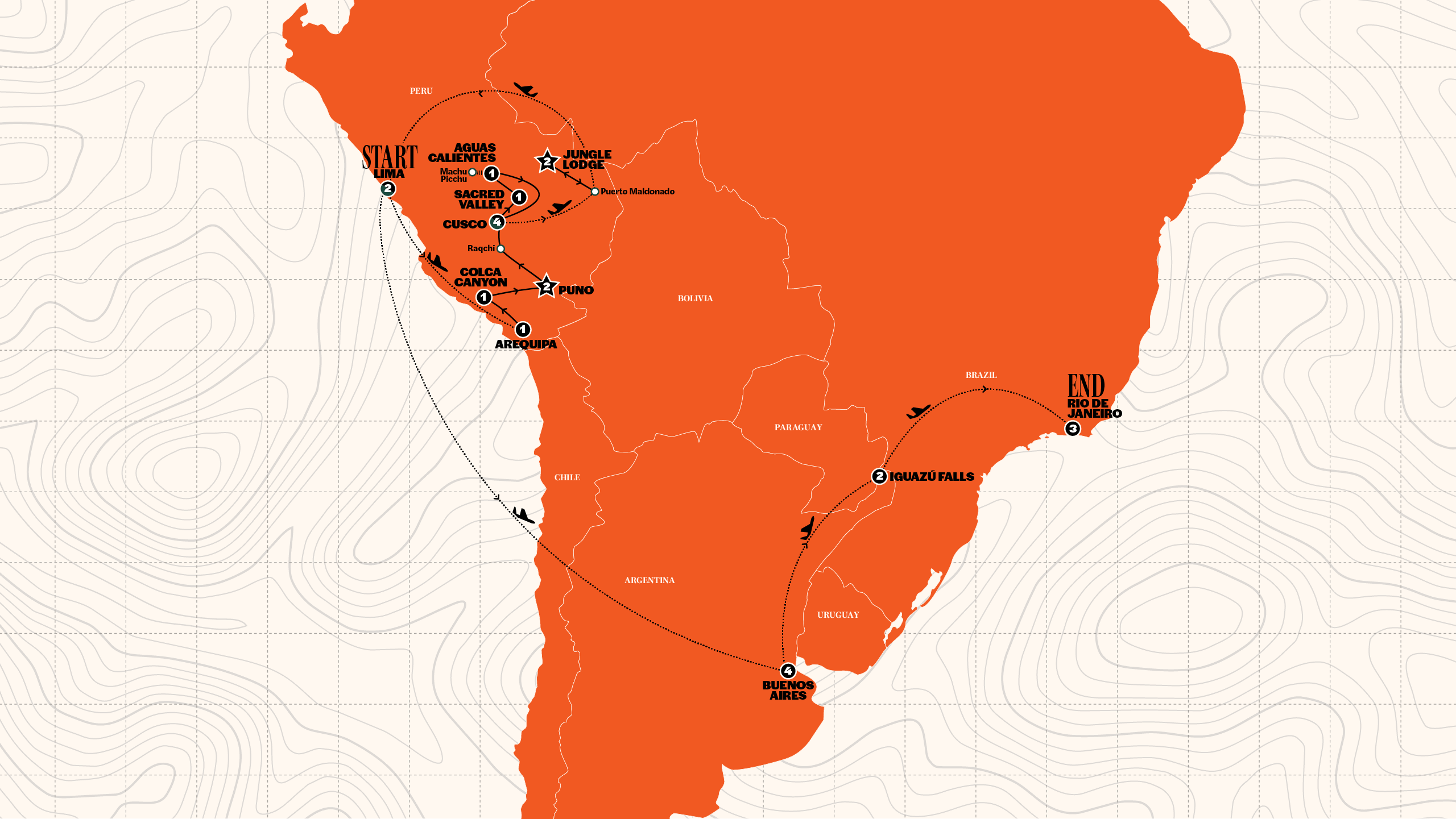 Map of Ultimate South America with train to Machu Picchu (From Mar 2026) from Contiki