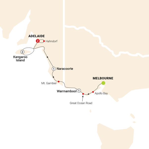 Great Ocean Road & Kangaroo Island Escape Itinerary Map