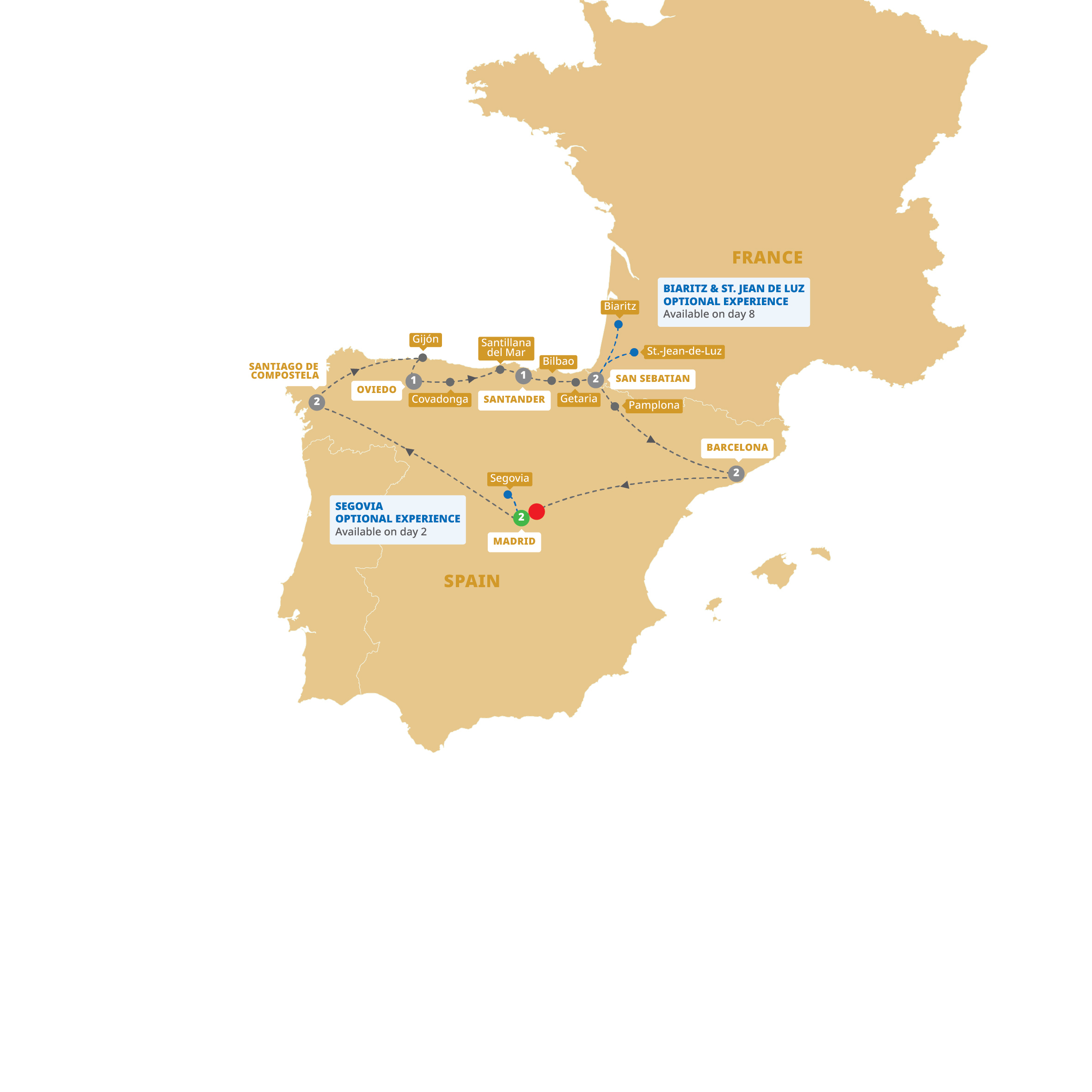Map of Northern Spain - Premium | End Madrid from Trafalgar