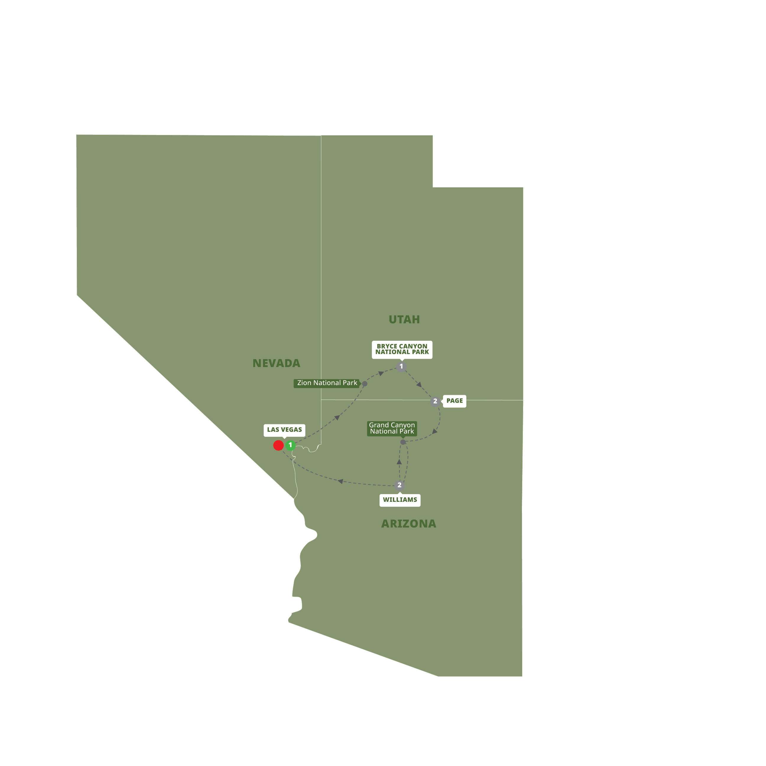 Map of Southwest National Parks and Canyons - Small Group from Trafalgar