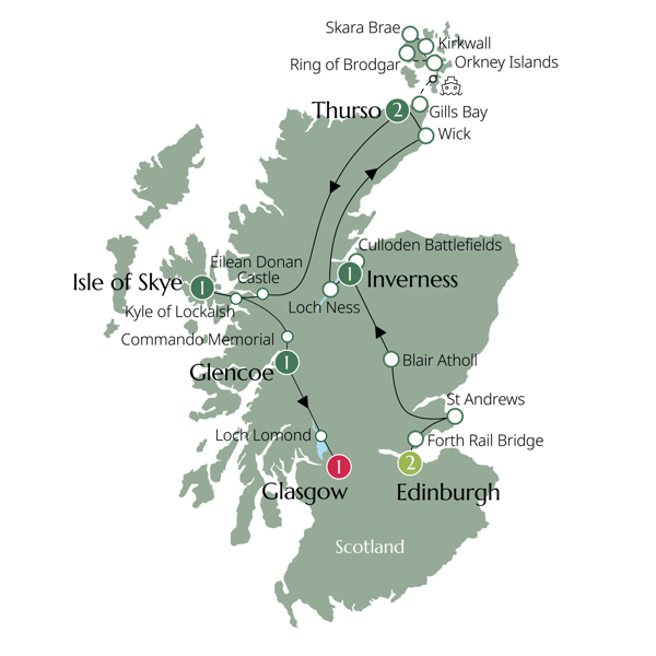 Country Roads of Scotland - Small Group Itinerary Map