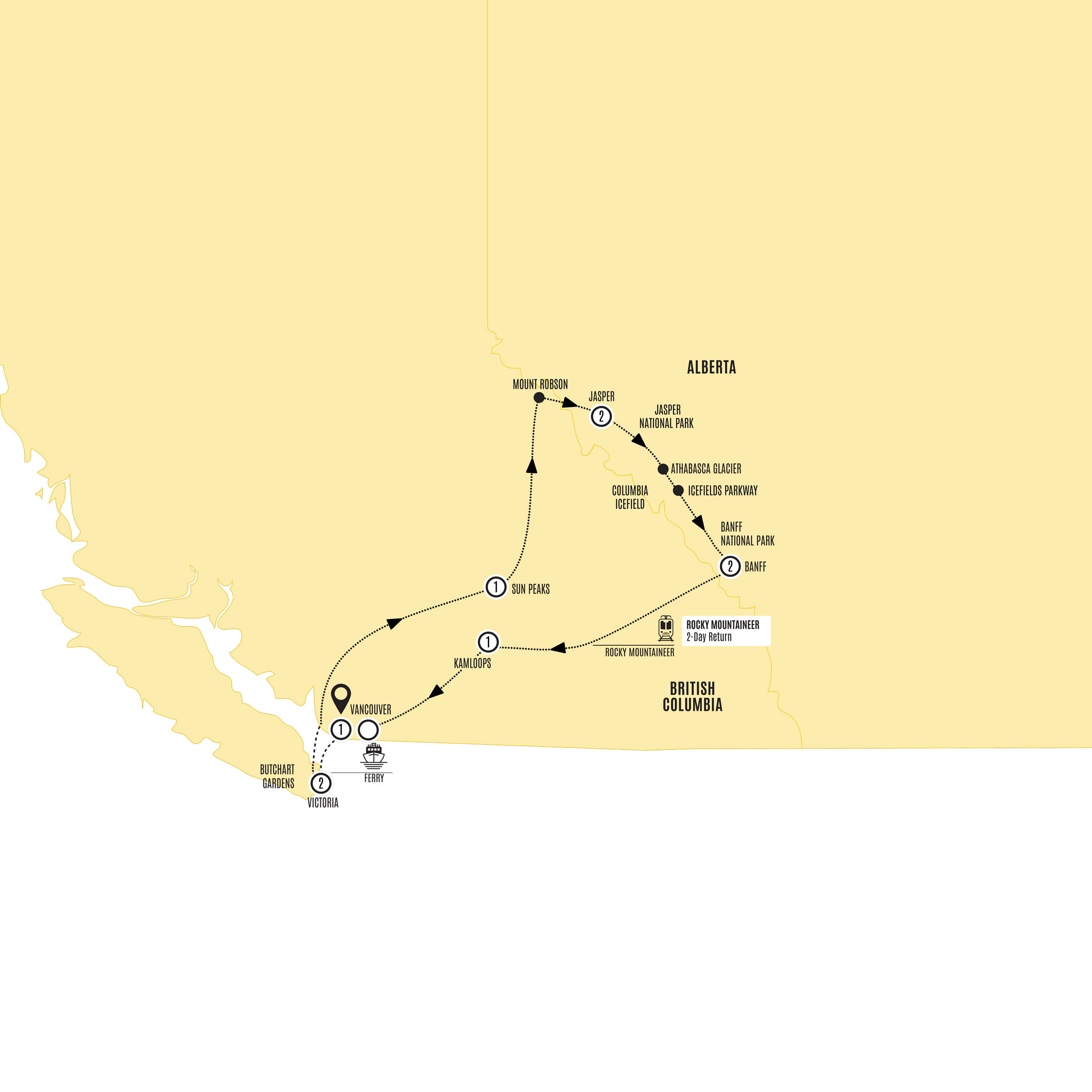 Map of Wonders of the Canadian Rockies with Rocky Mountaineer (Silverleaf) from Costsaver