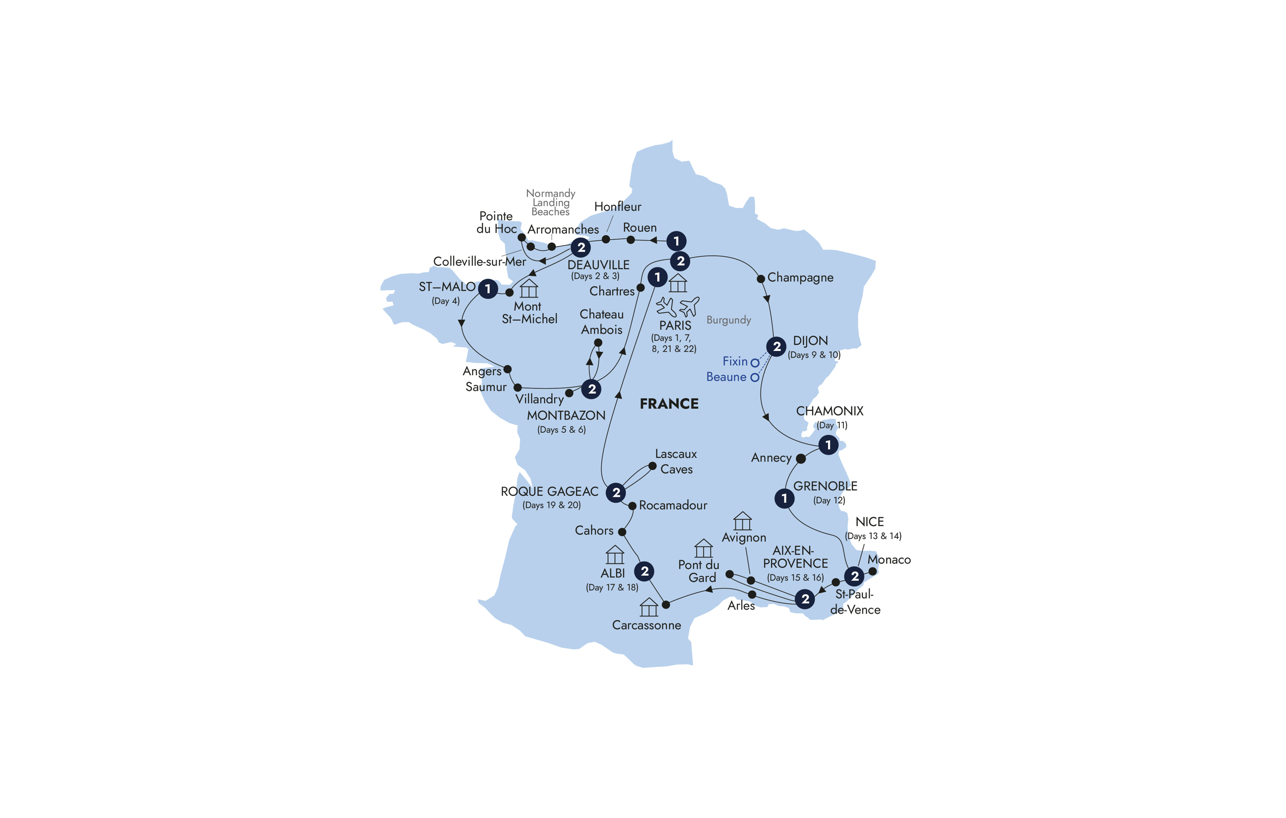 Map of French Heritage (Summer 2027) from Insight Vacations