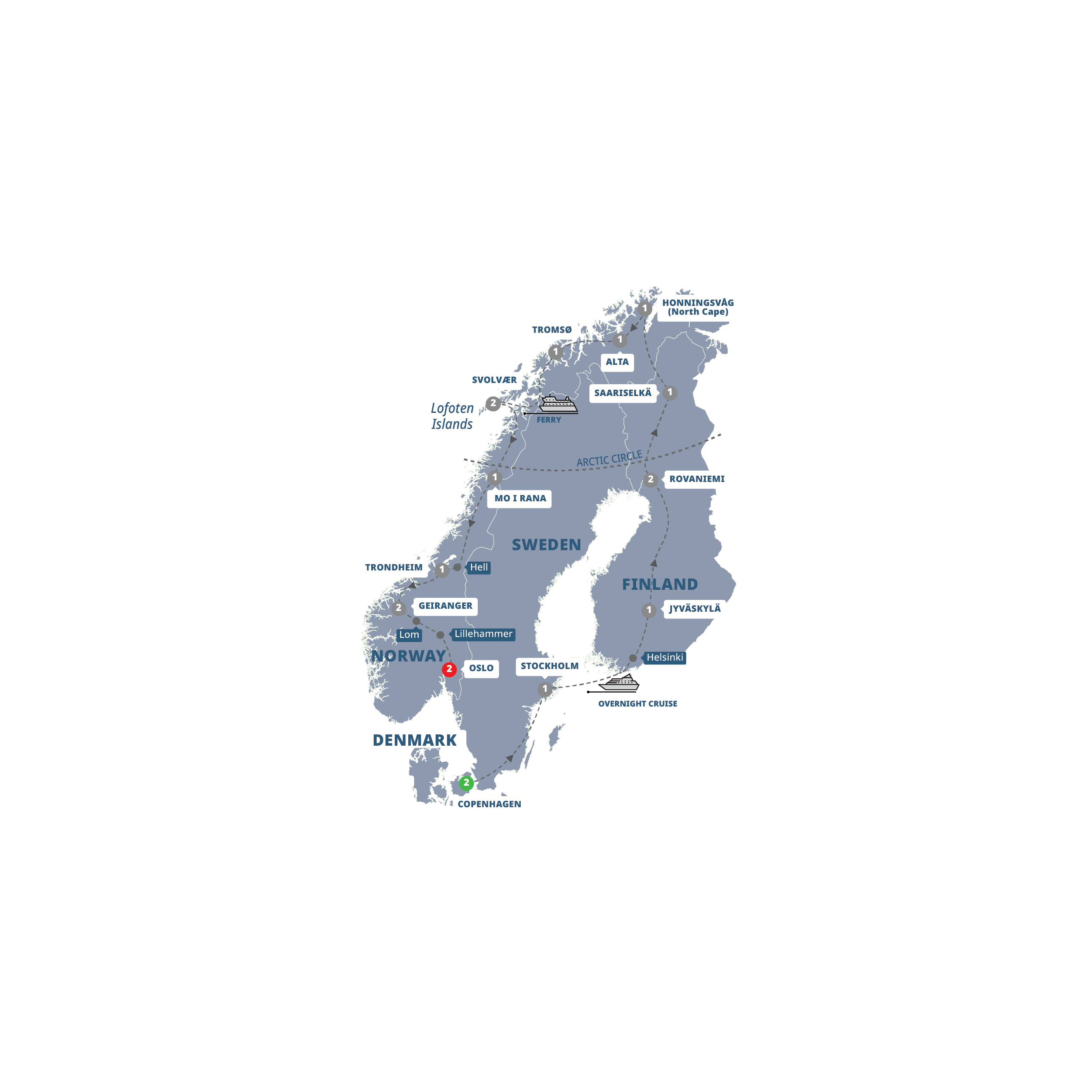 Map of Nordic Adventure from Trafalgar