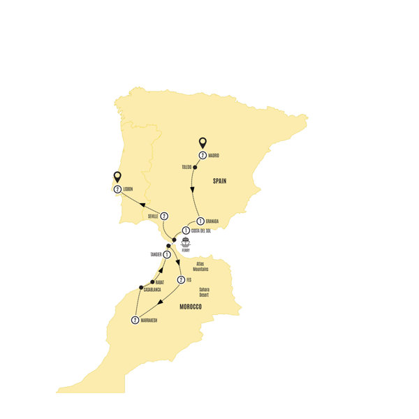 Highlights of Spain, Morocco and Portugal Itinerary Map