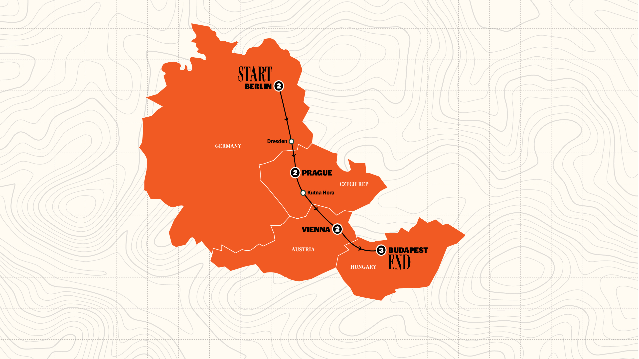 Map of Sziget Festival Road Trip from Contiki
