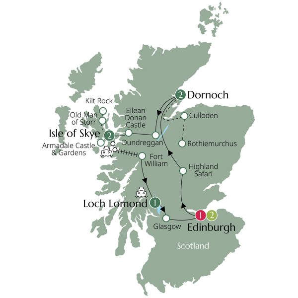 Wild Scotland & The Isle of Skye Itinerary Map