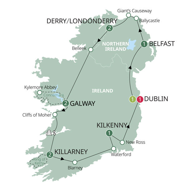 Irish Experience Itinerary Map