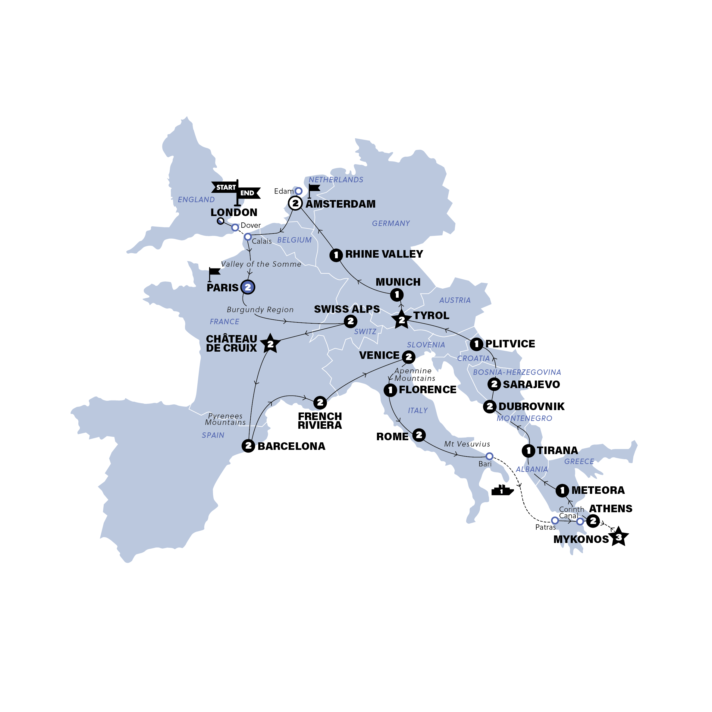 tourhub | Contiki | European Adventurer | Start Paris | Standard | 2026 | Tour Map