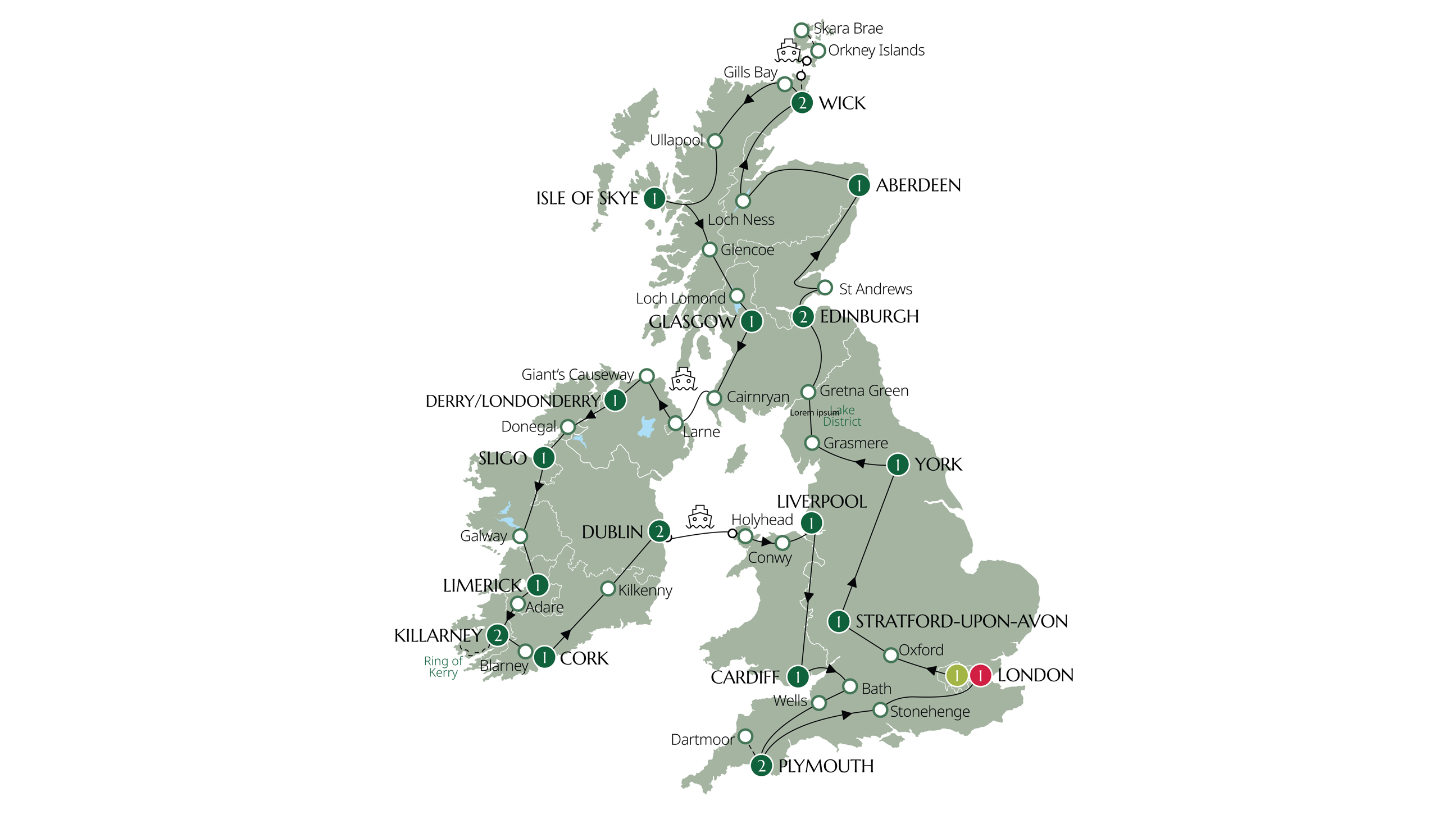Map of Britain & Ireland Discovery - Small Group from Brendan Vacations