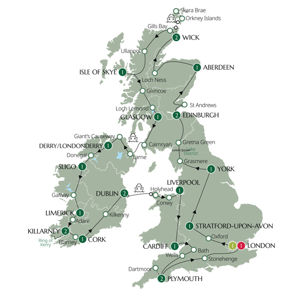 Britain & Ireland Discovery - Classic Group Itinerary Map