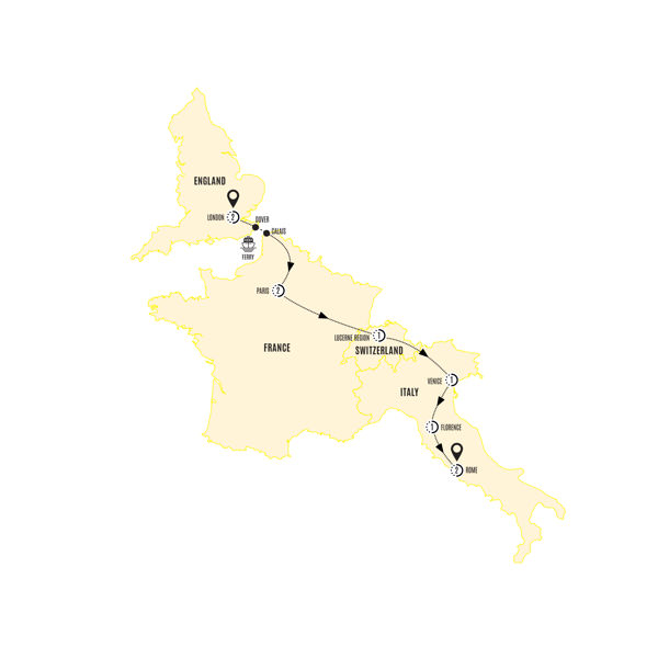London to Rome Highlights Itinerary Map