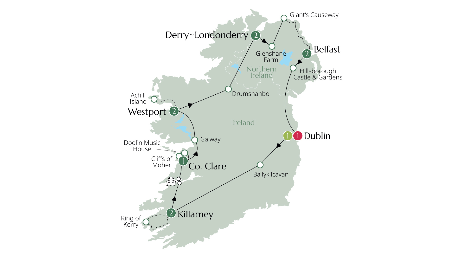 Map of Extraordinary Ireland from Brendan Vacations