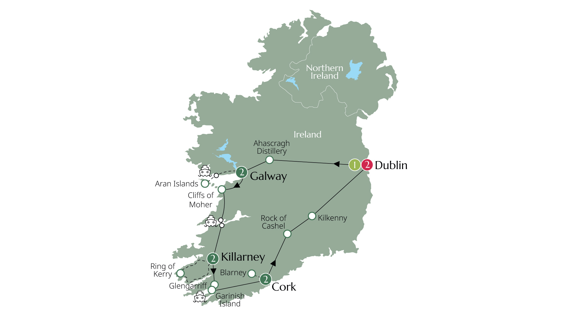 Map of Ireland at Leisure from Brendan Vacations