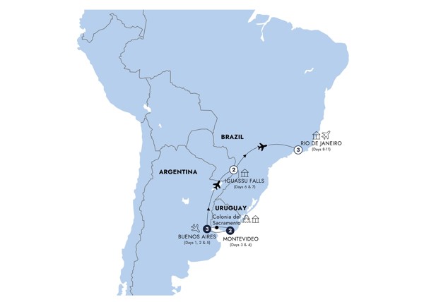tourhub | Insight Vacations | Argentina, Uruguay & Brazil Discovery - Classic Group | Tour Map