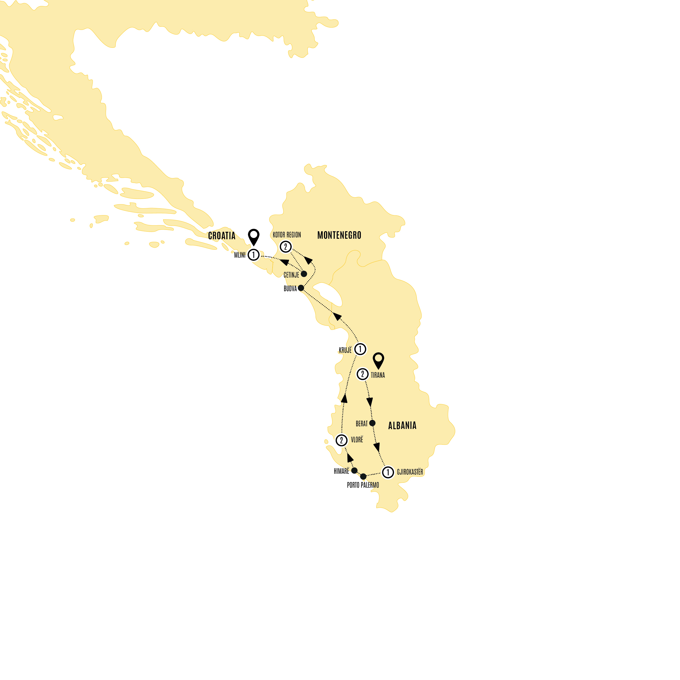 Map of Vivid Albania and Montenegro - Small Group from Costsaver