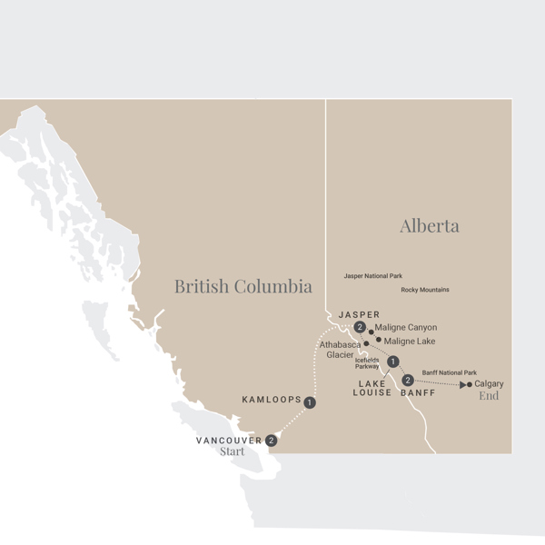 Majesty of the Rockies Itinerary Map